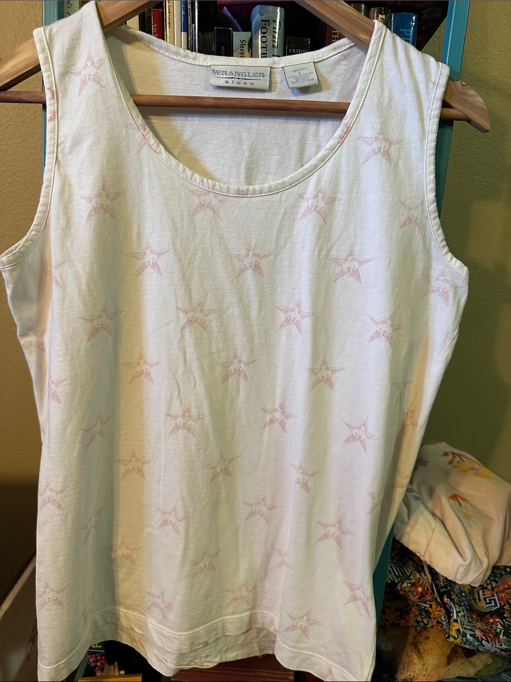 Wrangler Tank with Pale Pink Star including a cowboy on horse Pattern